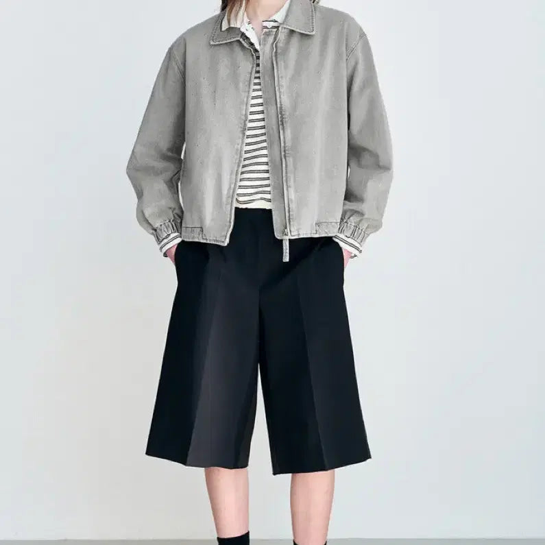 [SOLD OUT] 새상품)한섬 LATT 드로우스트링 스터드 데님 집업 자켓