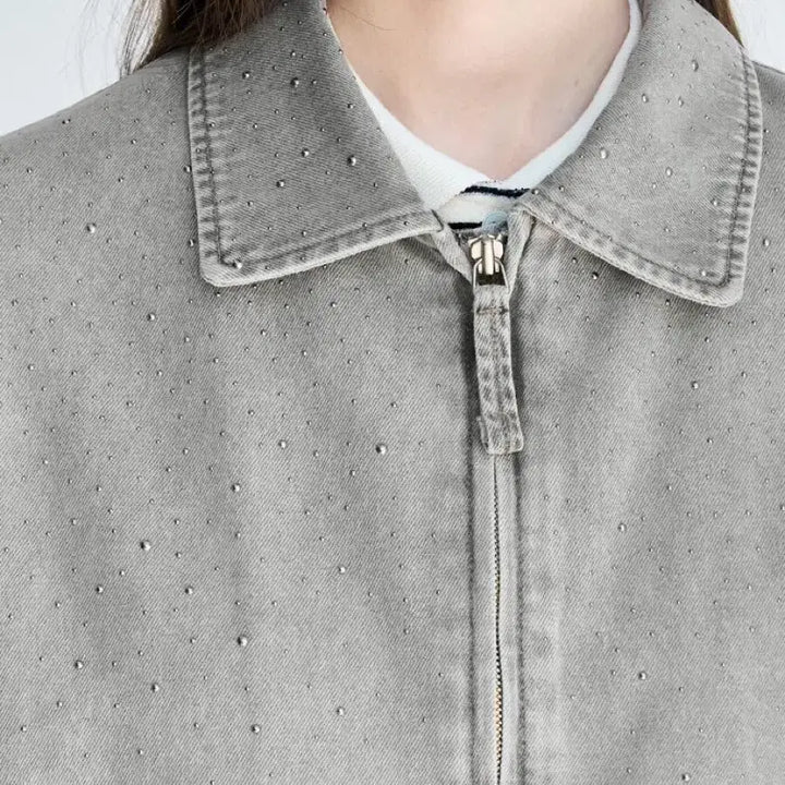 [SOLD OUT] 새상품)한섬 LATT 드로우스트링 스터드 데님 집업 자켓