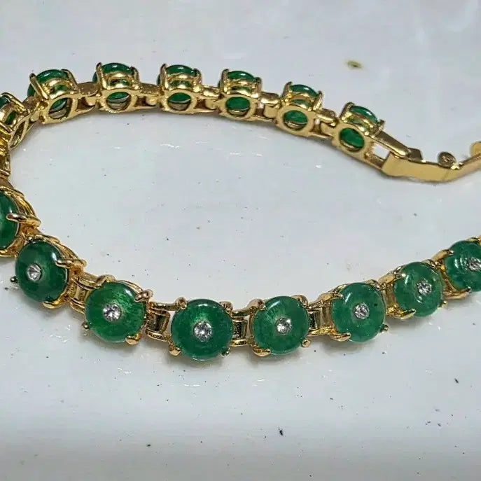 [BUNJANG] Gold-Plated Green Jade Cubic Bracelet / 금도금 그린옥 큐빅팔찌