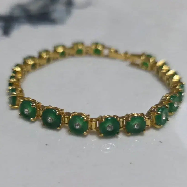 [BUNJANG] Gold-Plated Green Jade Cubic Bracelet / 금도금 그린옥 큐빅팔찌