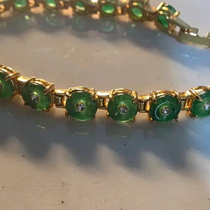 [BUNJANG] Gold-Plated Green Jade Cubic Bracelet / 금도금 그린옥 큐빅팔찌