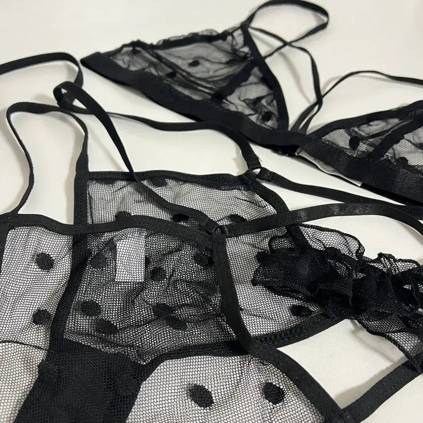 [BUNJANG] Black Mesh Dot Lingerie Set / (100% 새상품) 블랙 망사 도트 란제리 세트