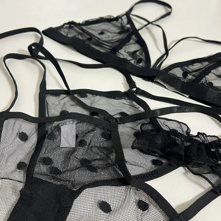 [BUNJANG] Black Mesh Dot Lingerie Set / (100% 새상품) 블랙 망사 도트 란제리 세트