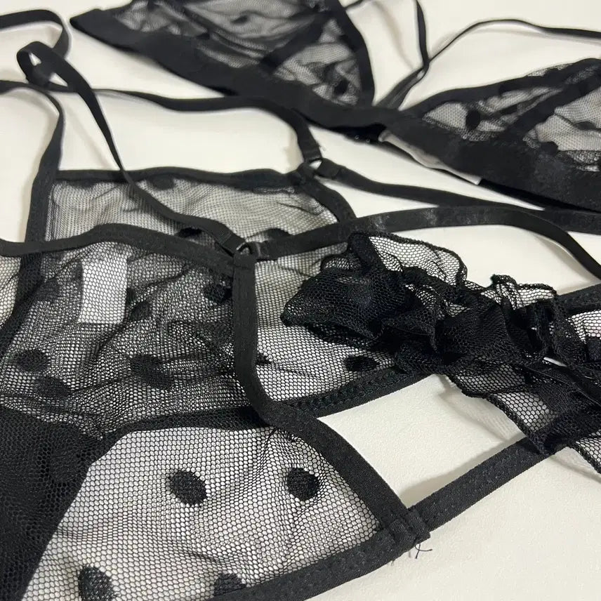 [BUNJANG] Black Mesh Dot Lingerie Set / (100% 새상품) 블랙 망사 도트 란제리 세트