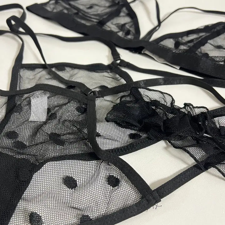 [BUNJANG] Black Mesh Dot Lingerie Set / (100% 새상품) 블랙 망사 도트 란제리 세트