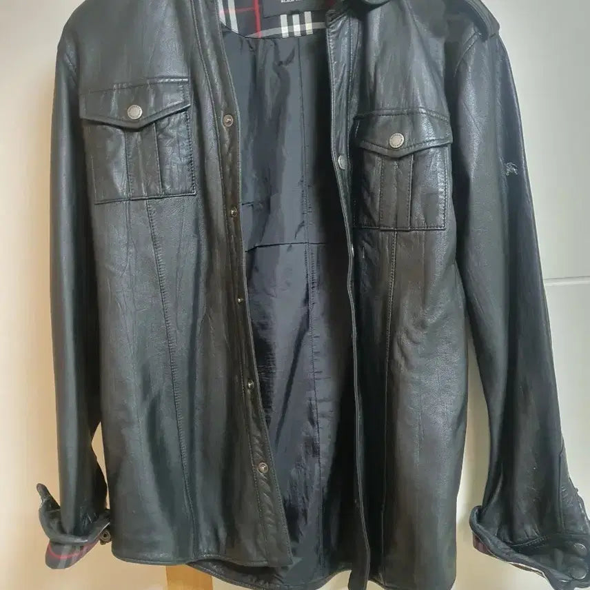 [BUNJANG] Burberry Black Label Leather Shirt Jacket / 버버리 블랙라벨 블랙 가죽 셔츠 자켓
