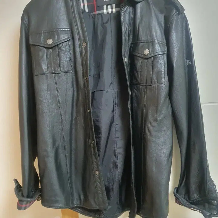 [BUNJANG] Burberry Black Label Leather Shirt Jacket / 버버리 블랙라벨 블랙 가죽 셔츠 자켓