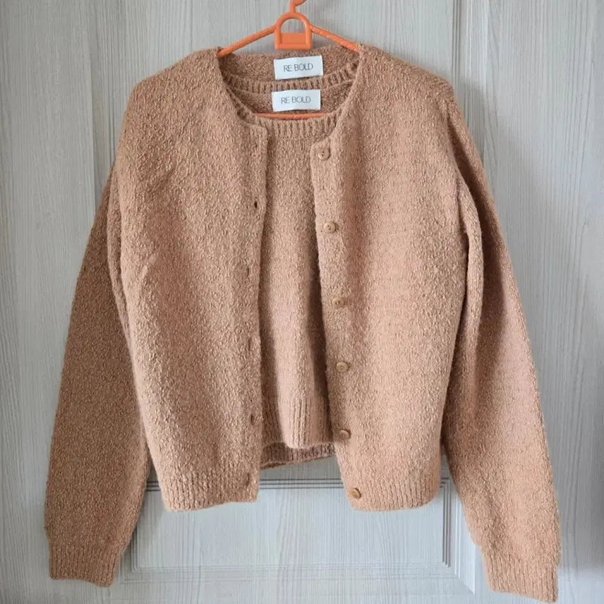 [BUNJANG] Re:Bold Orange Knit Cardigan Set / 리볼드 오렌지색 니트 반팔 + 가디건 set