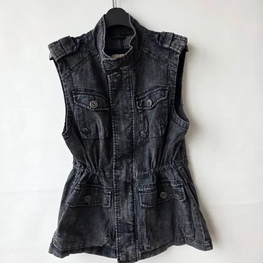 [SOLD OUT] 55-66)블랙 데님 스트링 조끼/새제품