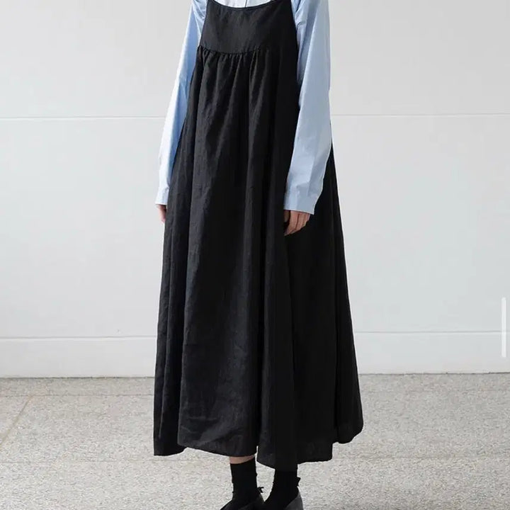 [SOLD OUT] 새상품 유노이아 린넨 스트링 원피스 블랙