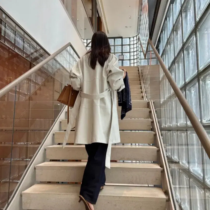 [BUNJANG] 르뮈 Leather Single Trench Coat - Cream / 르뮈 레더 싱글 트렌치코트 크림