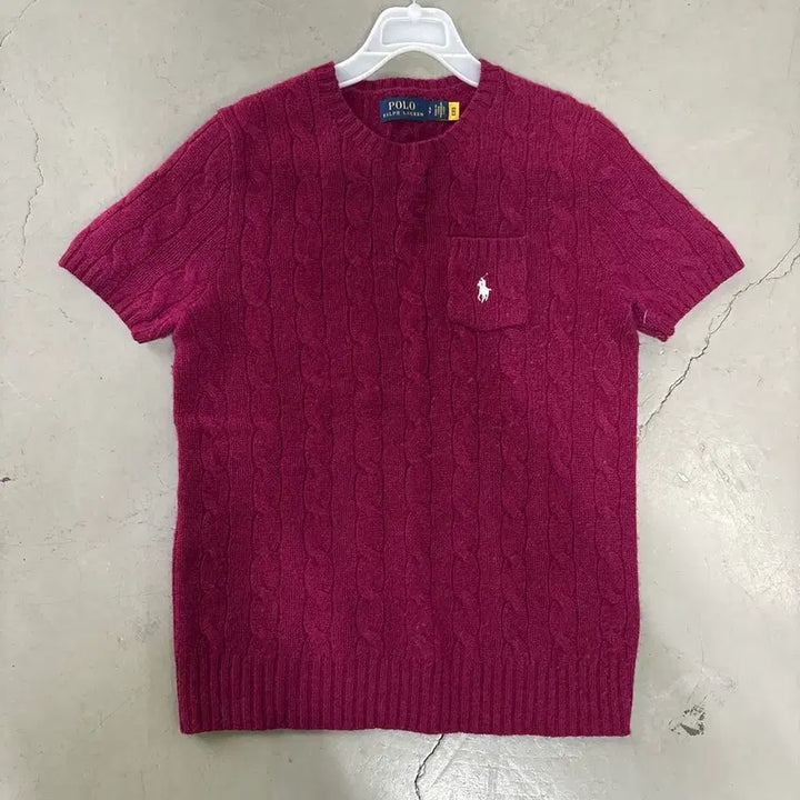 [BUNJANG] Polo Ralph Lauren Wool Cashmere Pocket Cable Knit Top / 폴로 여성 QR신형 울캐시미어 포켓 반팔 케이블 니트 S