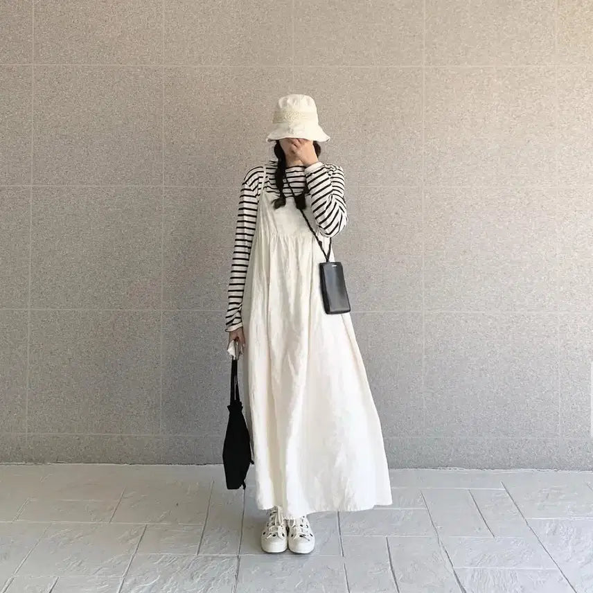 [SOLD OUT] 새상품 유노이아 린넨 스트링 원피스 크림