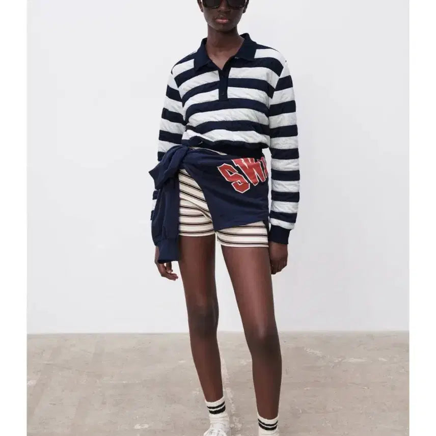 [BUNJANG] ZARA Jacquard Stripe Polo Sweater / 자라(ZARA) 자카드 스트라이프 스웨터 L