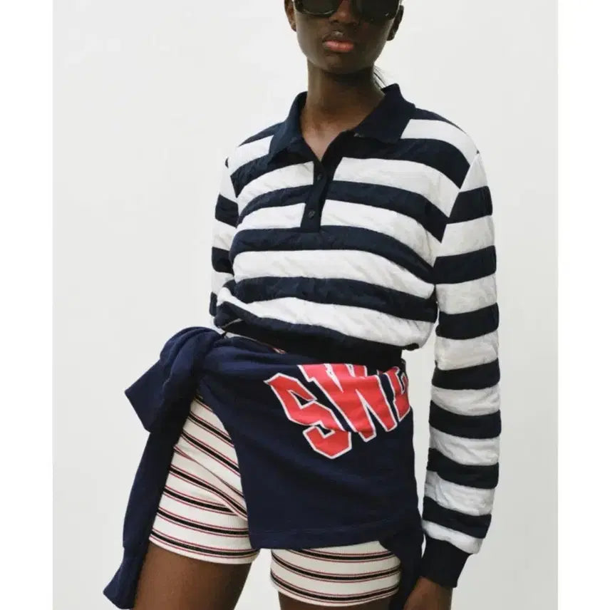 [BUNJANG] ZARA Jacquard Stripe Polo Sweater / 자라(ZARA) 자카드 스트라이프 스웨터 L