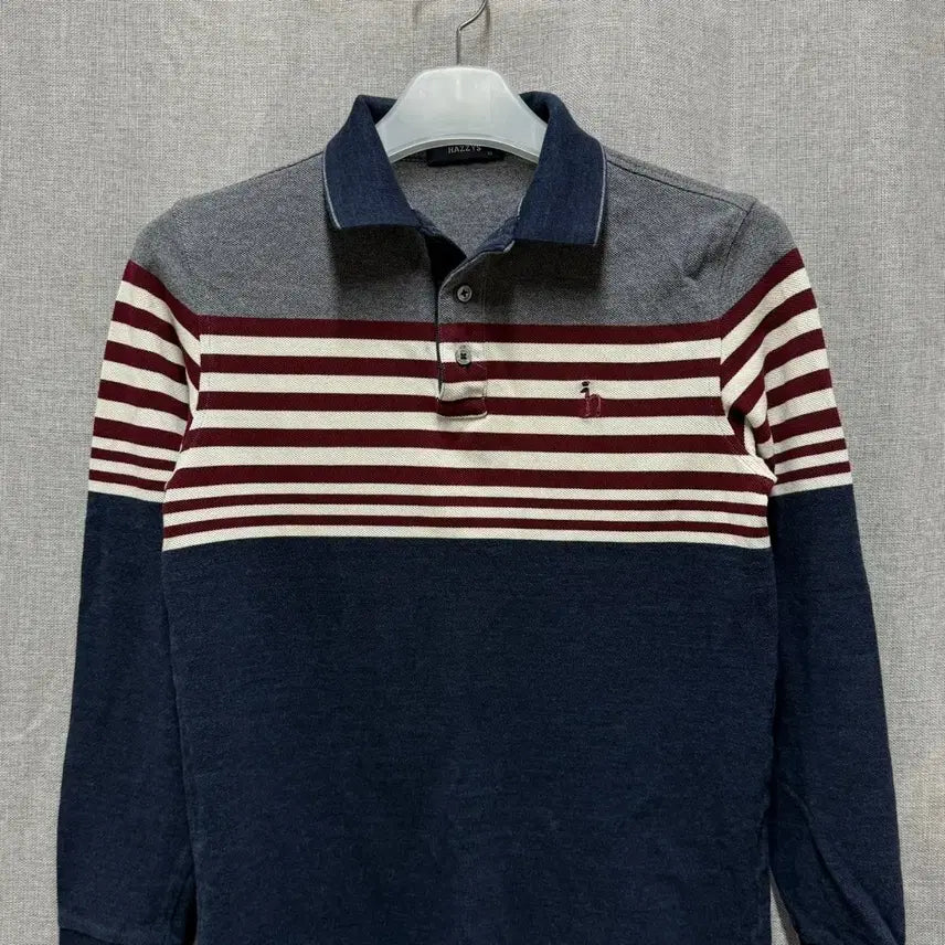 [BUNJANG] Hazzys Striped Cotton Long Sleeve Polo Shirt / [95] 헤지스 스트라이프 코튼 면 긴팔 카라티