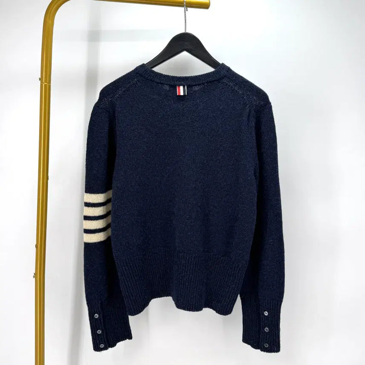 [BUNJANG] Thom Browne Shetland Wool 4-Bar Detail Knit Navy (Size 3) / [3사이즈] 톰브라운 셰틀랜드 사선완장 니트 네이비 (MKA317A)