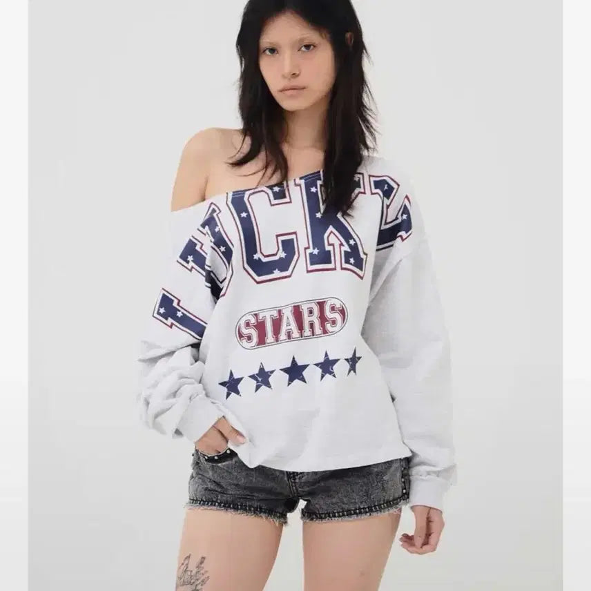 [BUNJANG] Expired Girl Lucky Star Sweatshirt Melange Gray / 익스파이어드걸 럭키 스타 스웻셔츠 멜란지그레이