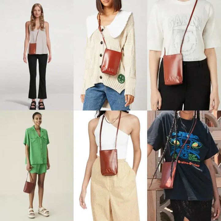 [BUNJANG] GANNI Brown Vegan Leather Mini Crossbody Bag / GANNI 가니 브라운 비건레더 미니 크로스백 숄더백 핸드폰백