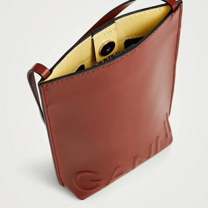 [BUNJANG] GANNI Brown Vegan Leather Mini Crossbody Bag / GANNI 가니 브라운 비건레더 미니 크로스백 숄더백 핸드폰백