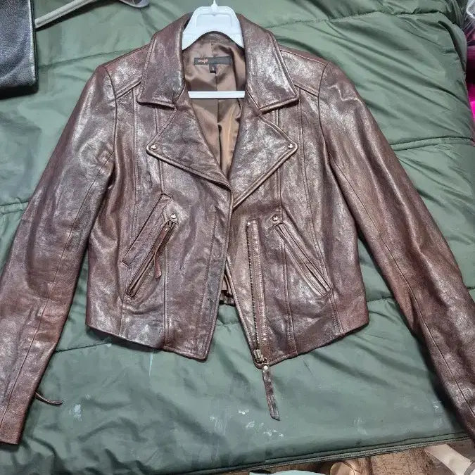[BUNJANG] Maje Lambskin Cropped Leather Jacket / 마쥬   양가죽   크롭  자켓