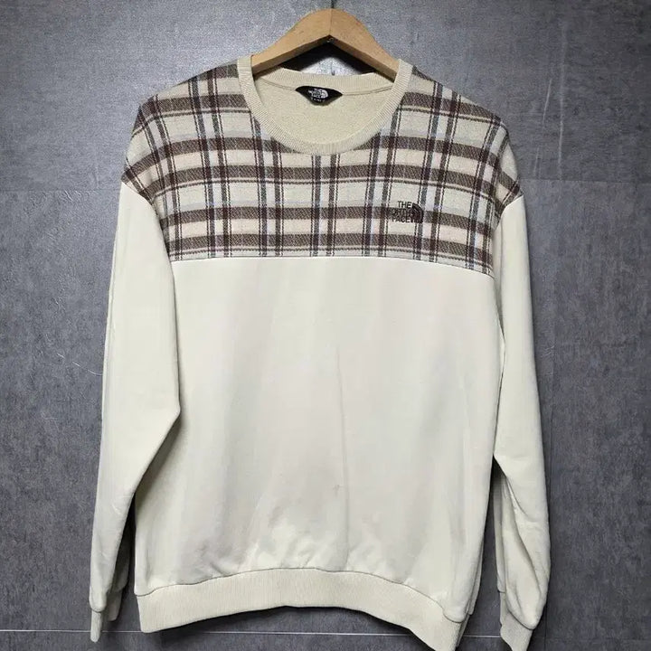 [BUNJANG] The North Face Check Pattern Sweatshirt Ivory Size 95 Oversized Fit / 노스페이스 체크 패턴 맨투맨 아이보리  사이즈 95 오버핏