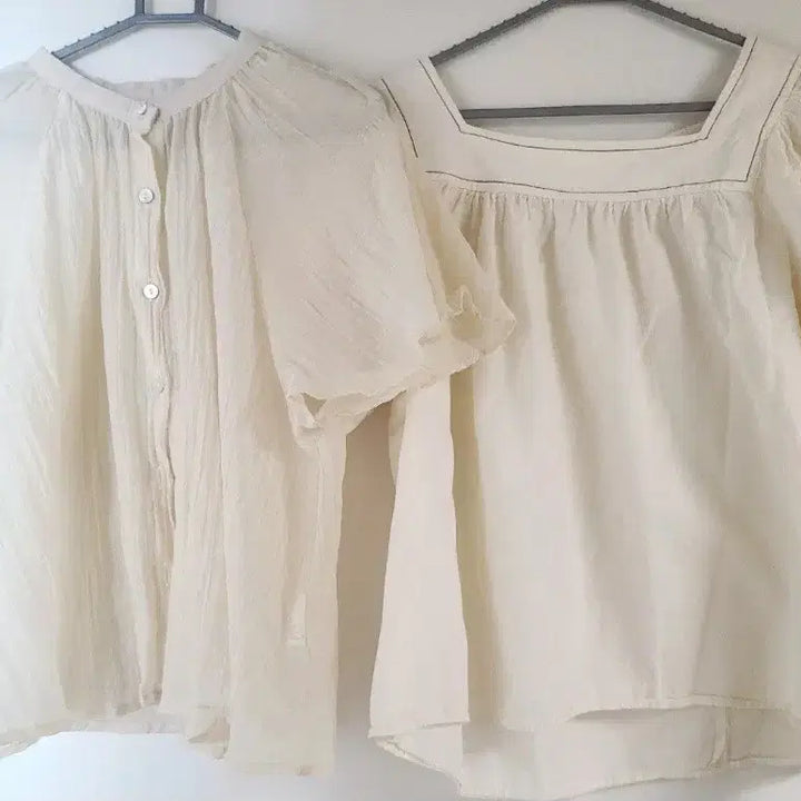 [BUNJANG] Ivory Blouse Bundle Set / 아이보리 반팔 블라우스 2종 (일괄)