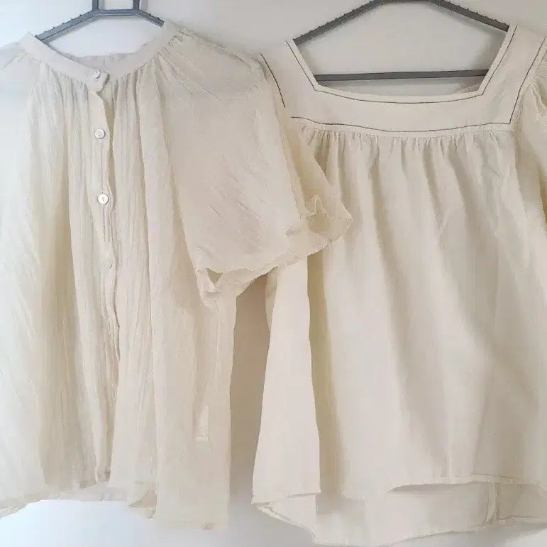 [BUNJANG] Ivory Blouse Bundle Set / 아이보리 반팔 블라우스 2종 (일괄)