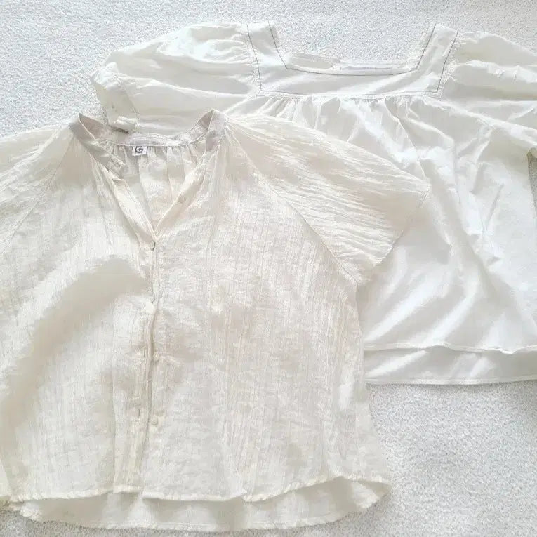 [BUNJANG] Ivory Blouse Bundle Set / 아이보리 반팔 블라우스 2종 (일괄)
