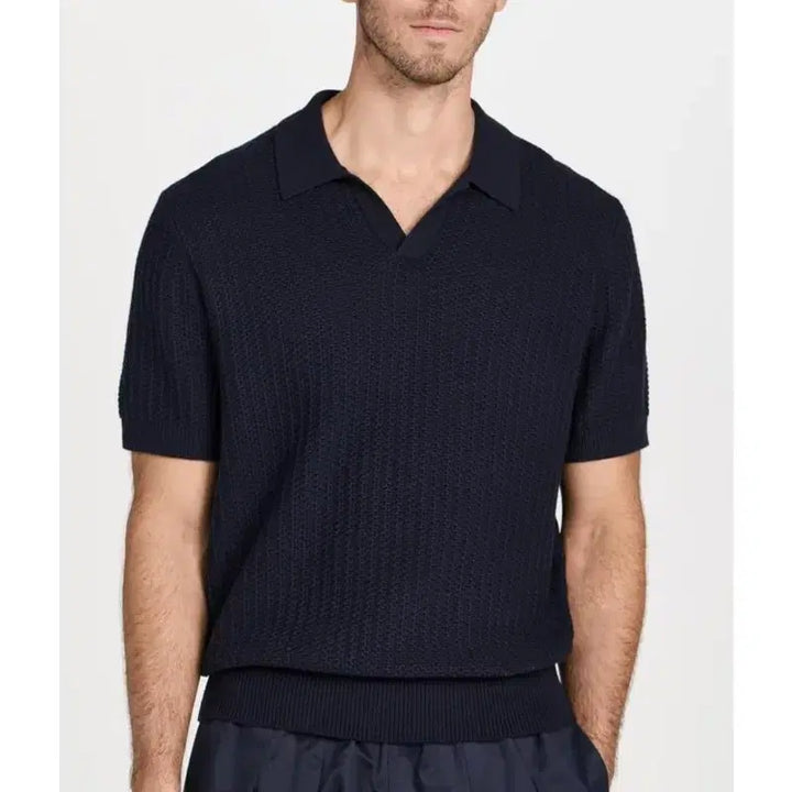 [BUNJANG] Vince Crafted Rib Short Sleeve Johnny Collar Polo Navy L / (새제품) 빈스 VINCE 티셔츠 니트