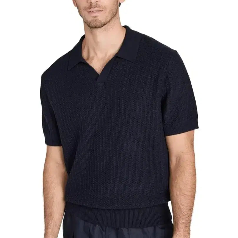 [BUNJANG] Vince Crafted Rib Short Sleeve Johnny Collar Polo Navy L / (새제품) 빈스 VINCE 티셔츠 니트