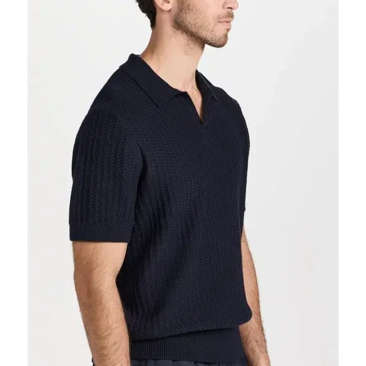[BUNJANG] Vince Crafted Rib Short Sleeve Johnny Collar Polo Navy L / (새제품) 빈스 VINCE 티셔츠 니트