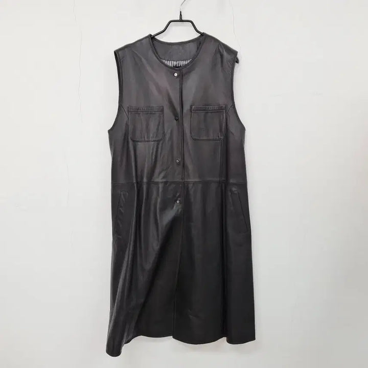 [BUNJANG] Kasibady Lambskin Leather Long Vest Charcoal Women&
