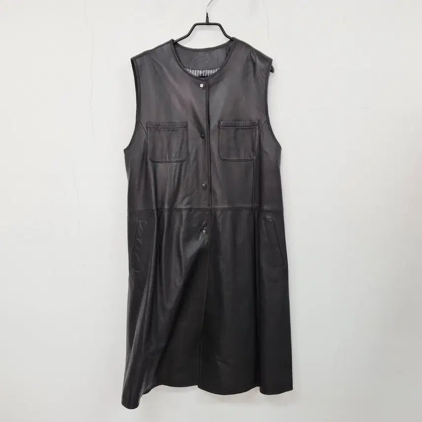 [BUNJANG] Kasibady Lambskin Leather Long Vest Charcoal Women&