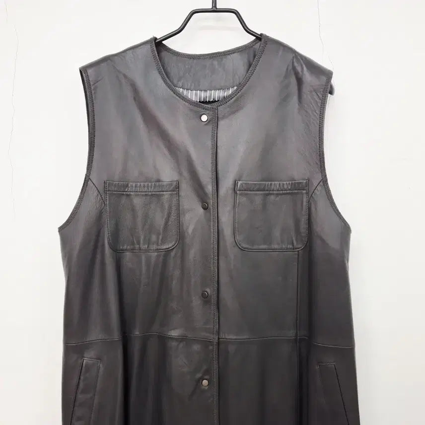 [BUNJANG] Kasibady Lambskin Leather Long Vest Charcoal Women&