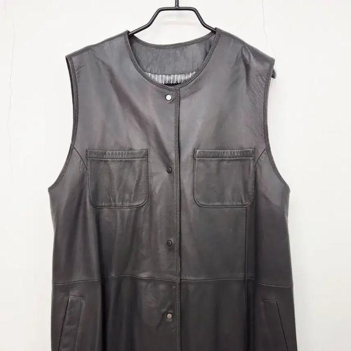 [BUNJANG] Kasibady Lambskin Leather Long Vest Charcoal Women&