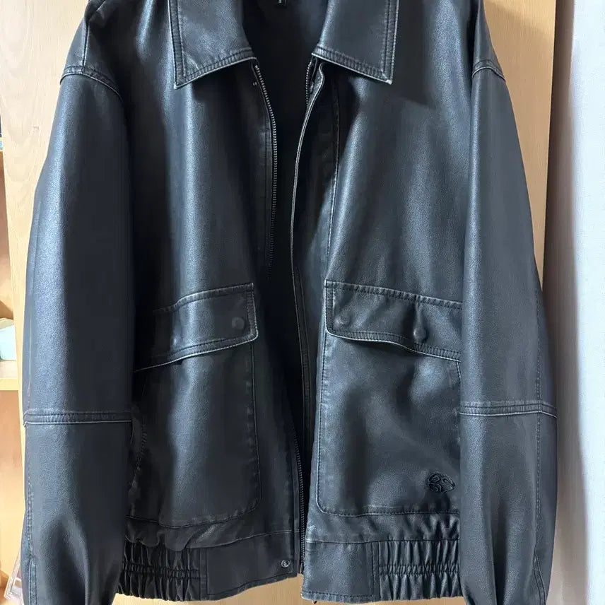 [BUNJANG] Mahagrid Faux Leather Blouson Jacket / WASHED FAUX LEATHER BLOUSON