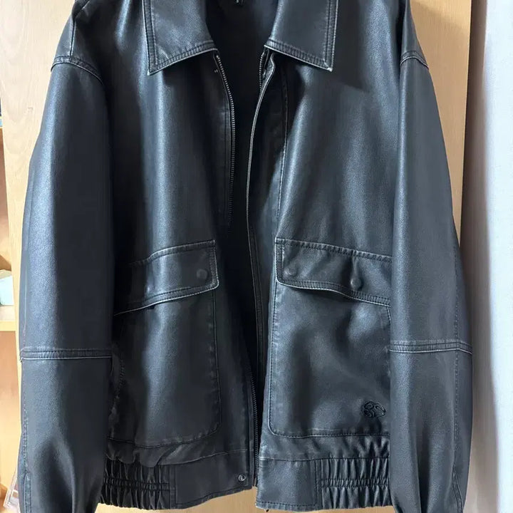 [BUNJANG] Mahagrid Faux Leather Blouson Jacket / WASHED FAUX LEATHER BLOUSON