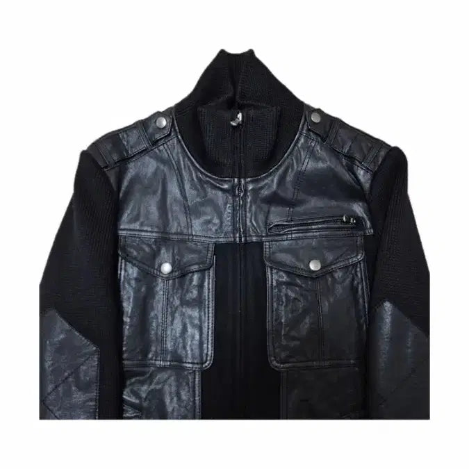 [BUNJANG] Vintage Leather Knit Mixed Jacket L / leather knit vintage jacket L