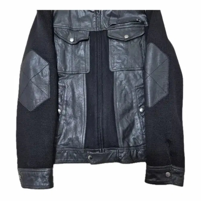[BUNJANG] Vintage Leather Knit Mixed Jacket L / leather knit vintage jacket L