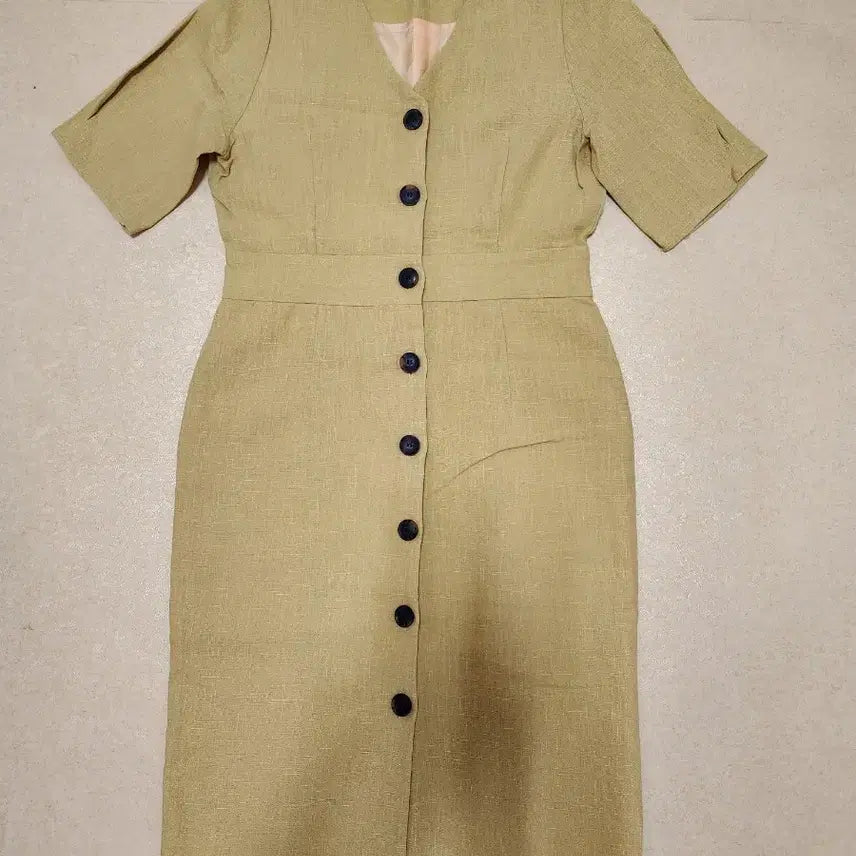 [BUNJANG] V-Neck Button Short Sleeve Linen Dress / 브이넥 버튼 반팔 린넨 원피스