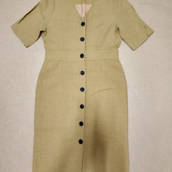 [BUNJANG] V-Neck Button Short Sleeve Linen Dress / 브이넥 버튼 반팔 린넨 원피스