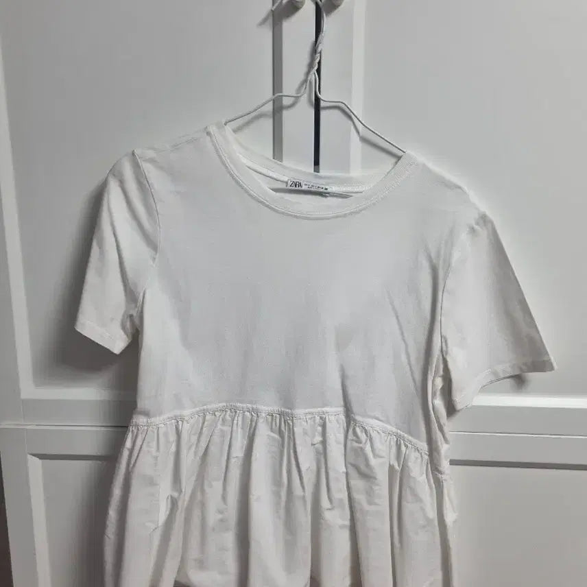 [BUNJANG] Zara White Frill Short Sleeve T-Shirt / 자라 화이트 프릴 반팔 티셔츠 면티 스몰 zara