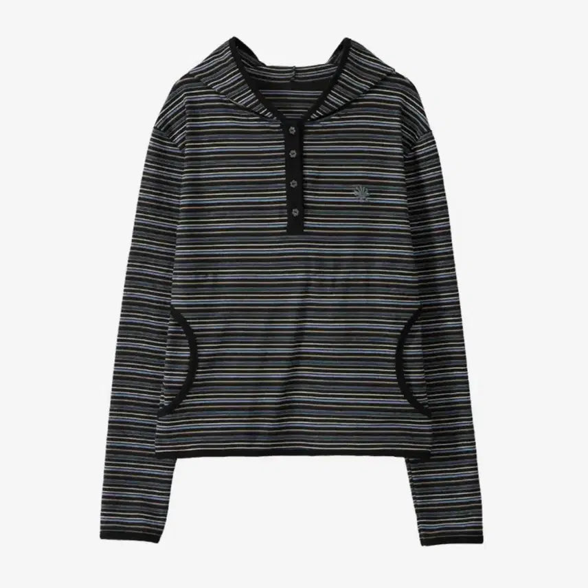 [BUNJANG] Dandel Stripe Trim Hooded Long Sleeve Shirt / 단델 stripe trim hooded long sleeve BLACK