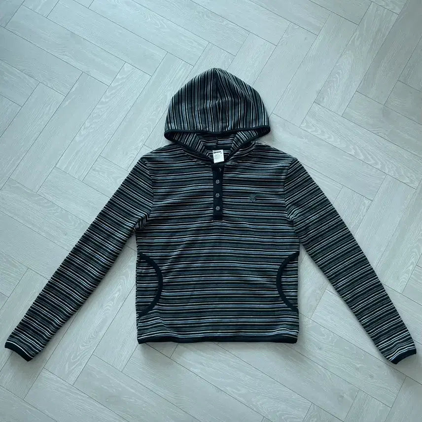 [BUNJANG] Dandel Stripe Trim Hooded Long Sleeve Shirt / 단델 stripe trim hooded long sleeve BLACK