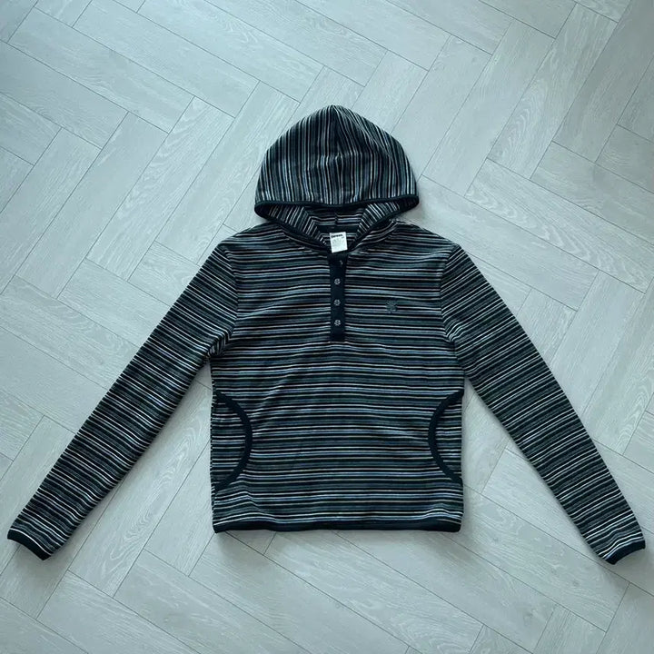 [BUNJANG] Dandel Stripe Trim Hooded Long Sleeve Shirt / 단델 stripe trim hooded long sleeve BLACK