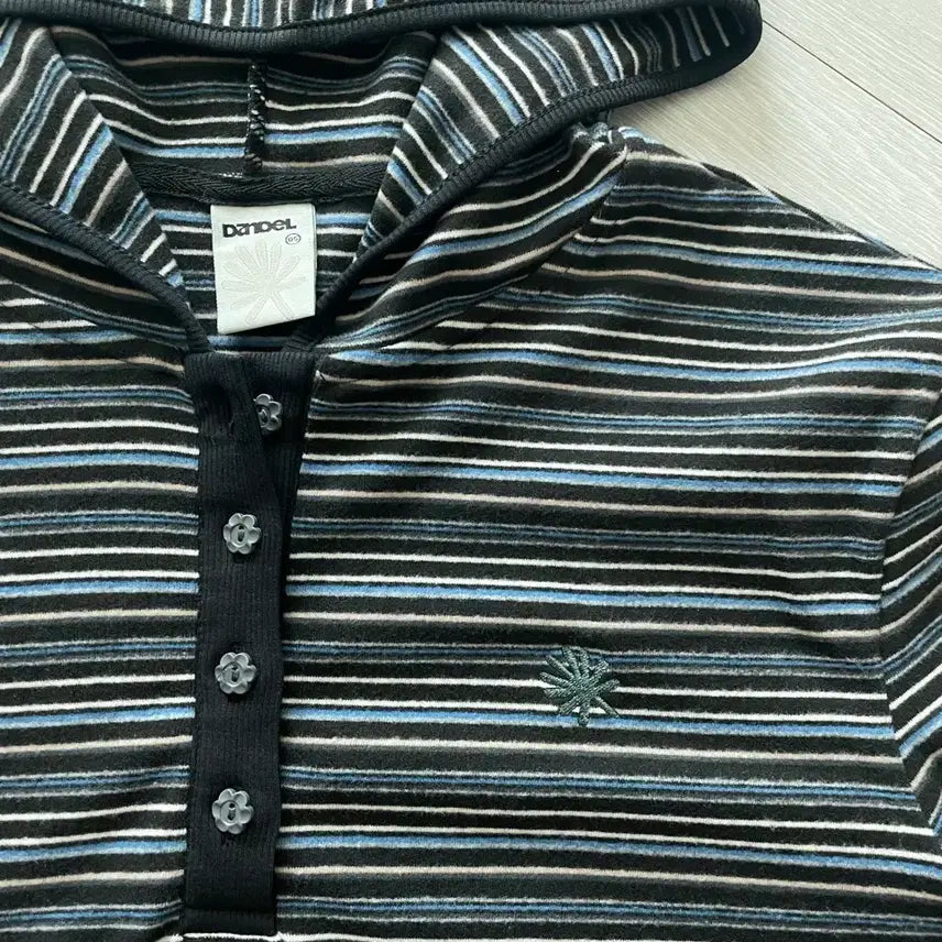 [BUNJANG] Dandel Stripe Trim Hooded Long Sleeve Shirt / 단델 stripe trim hooded long sleeve BLACK