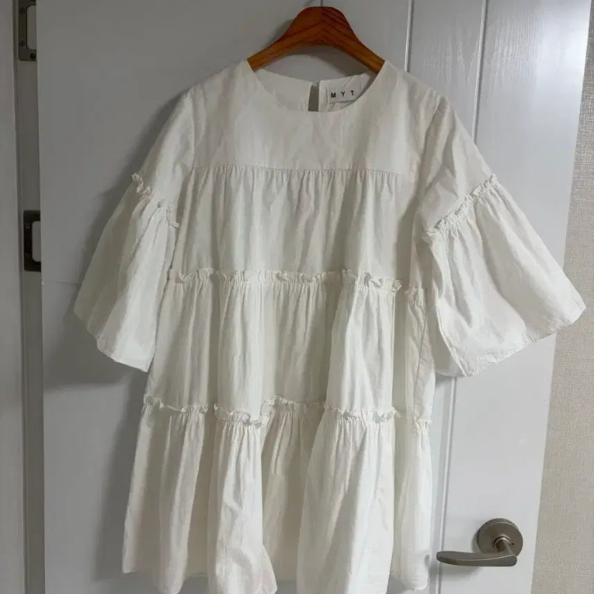 [BUNJANG] Japanese Import Vintage Frill Mini Dress White / (일본 수입 빈티지)셔츠 미니 원피스 프릴 캉캉 화이트