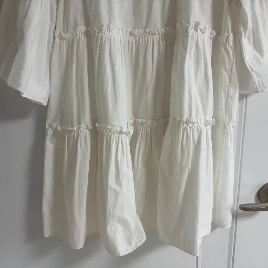 [BUNJANG] Japanese Import Vintage Frill Mini Dress White / (일본 수입 빈티지)셔츠 미니 원피스 프릴 캉캉 화이트