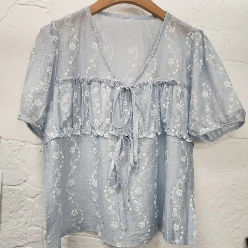 [BUNJANG] Floral See-Through Blouse / 잔꽃시스루블라우스 (새상품)